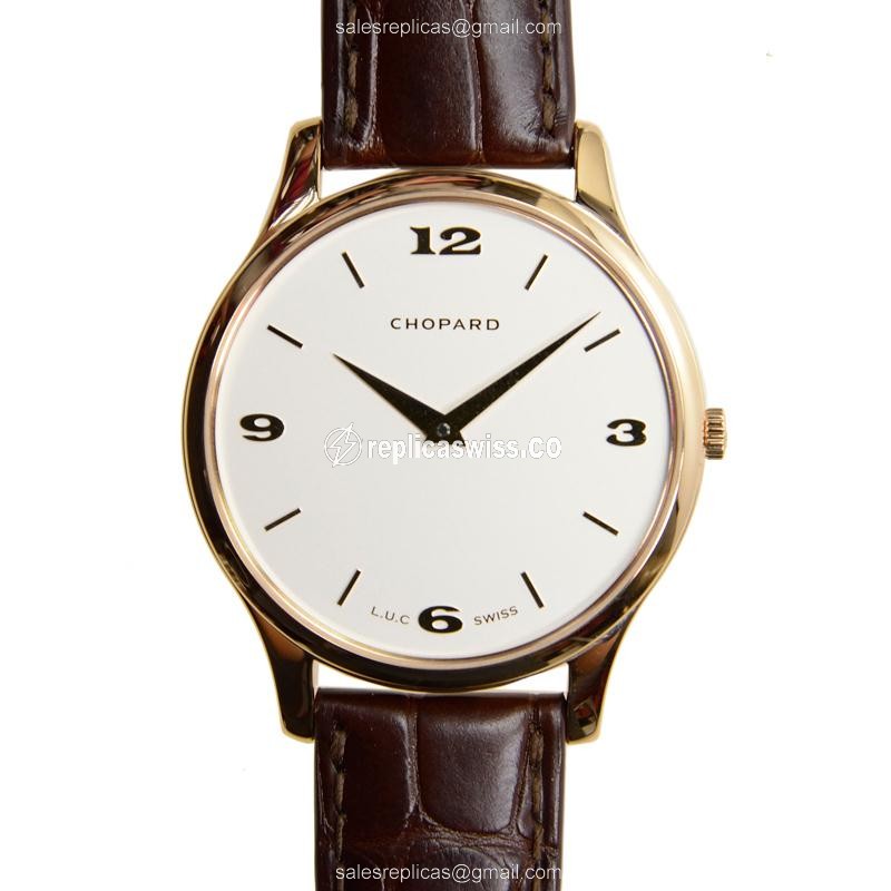 Chopard L.U.C 161902-5001 - Automatic 18kt Gold - White Dial - Brown Alligator Buckle - Luxury Replica L.U.C Watch